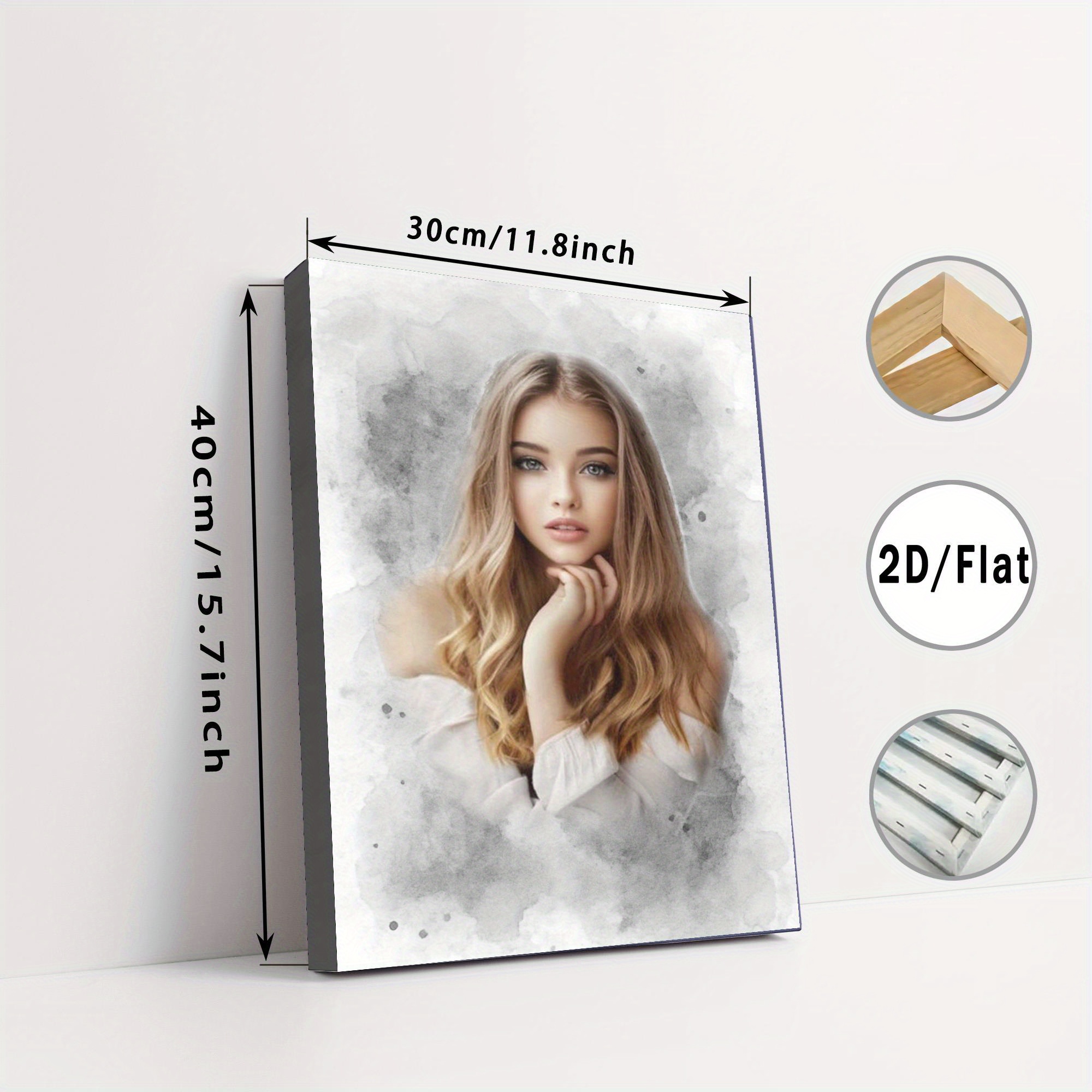 E-shop 1 Stück Personalisiertes Tuscheeffekt Leinwandkunstdruck – Individuelles Farbenfrohes Porträt Foto Wanddekoration, Ideal für Hochzeiten,
