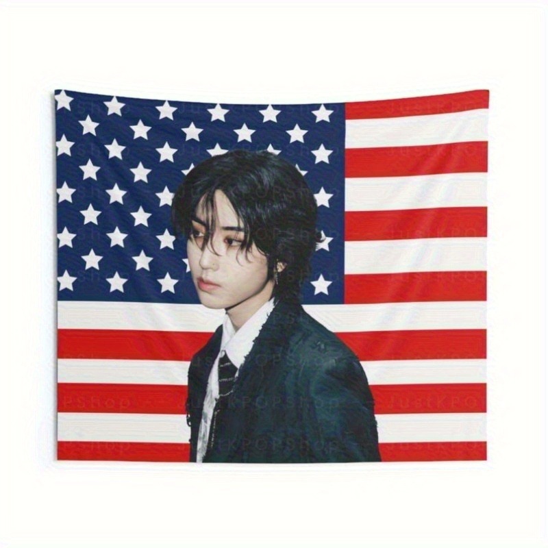 TEMU 1pc Sijizhi Guitar Han Zhixing Bohemian Style American Flag Tapestry Stars And Stripes Wall Hanging Stunning Visual Effect Lightweight Durable