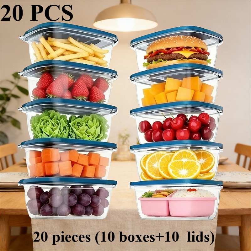 20pcs reusable food storage containers 10 boxes and 10 lids freezer storage with leakproof lid lunchbox suitable for kitchen office and picnic meals food grade material for storing meat vegetables and fruits