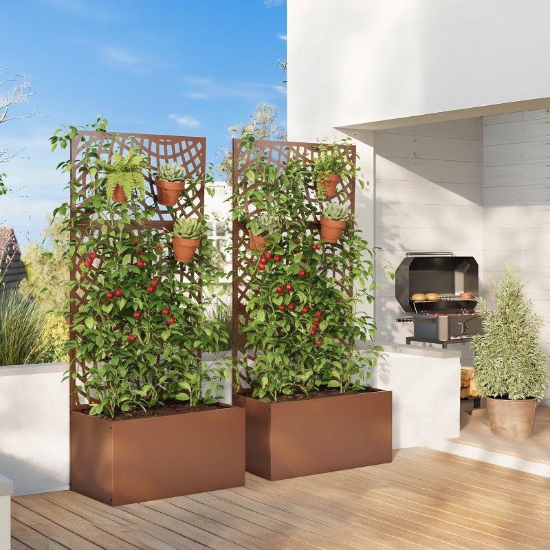 FX 29.53 X 15.75 X 70.87inch 3-Tier S-Shaped Mesh Shelving Unit, Detachable Design, with Planting Boxes, Brown, Iron Construction