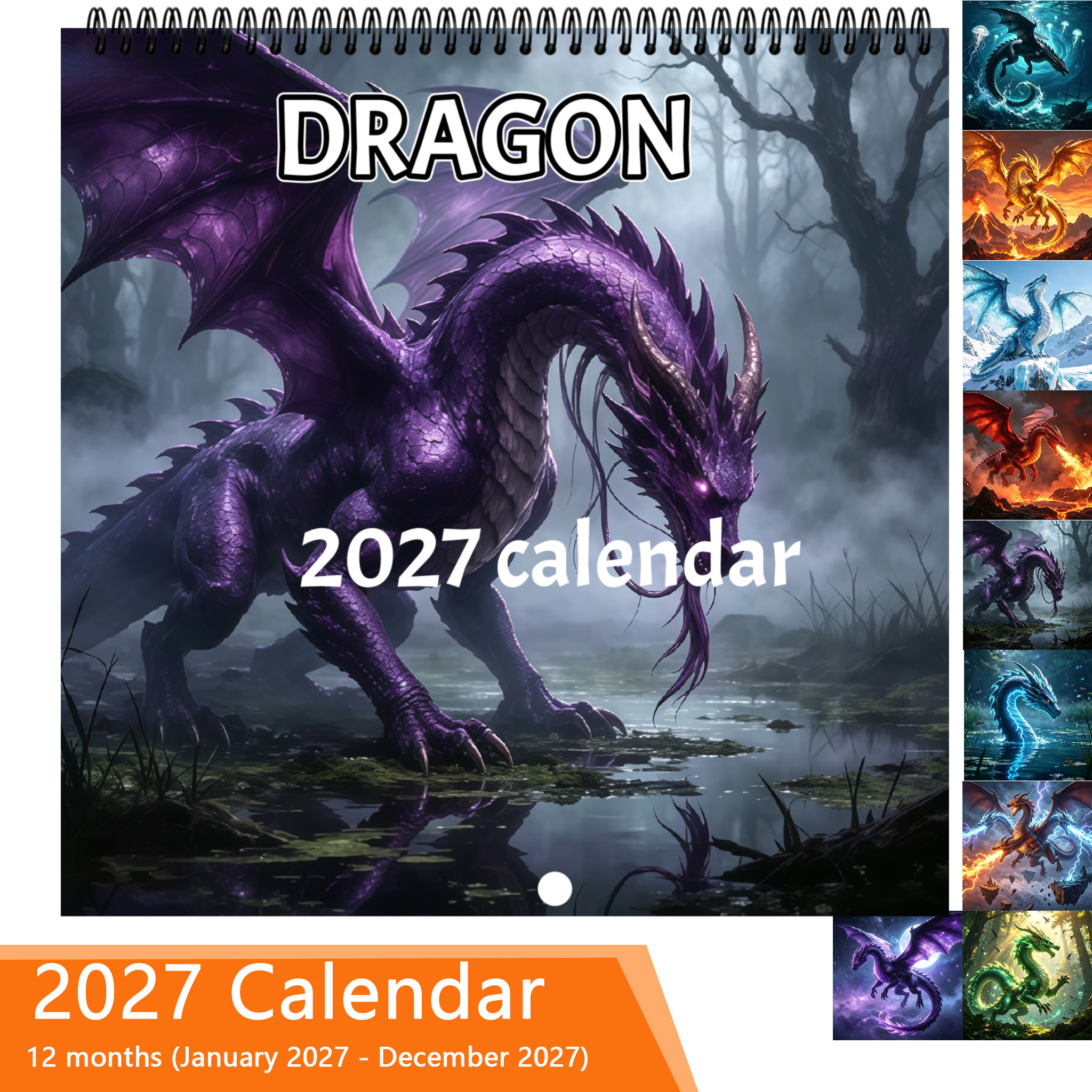 TEMU : 12-month Double-sided Pages, Thick Paper, 8.3x8.3 Inches, Western Dragon Themed Wall Calendar | Vibrant , Suitable For Personal Planning And