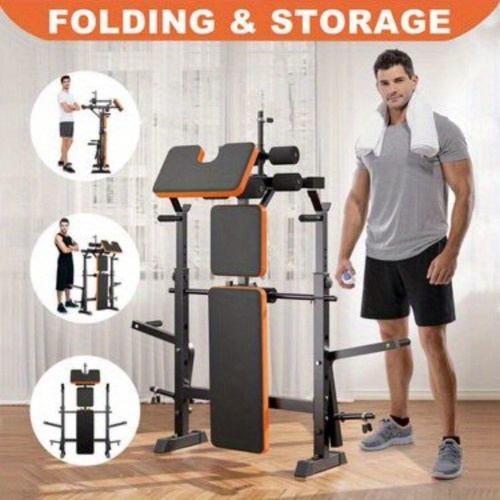 6-in-1 Adjustable Weight Bench Set, 299.37 KG Capacity Foldable Workout Bench with Squat Rack for Home Gym, Bench Press, Incline/ Decline, Sit-Up
