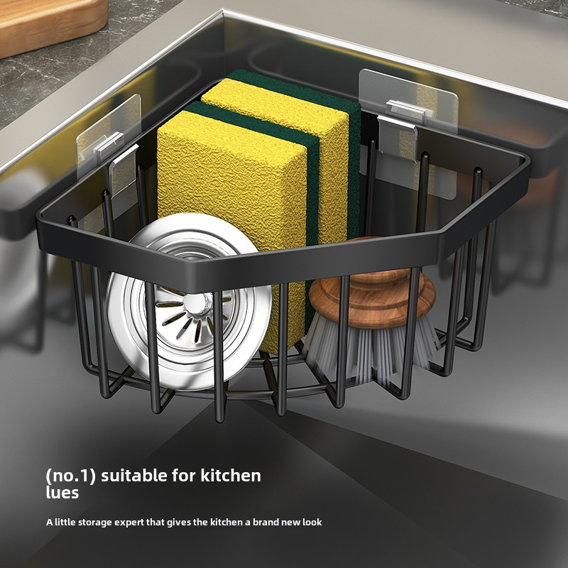 Kitchen Sink Finishing Set - Rag And Sponge Rack Corner Rack, Sponge, Brush And Scrub Drain Storage Rack - Perfect Finishing For Kitchens And Bathrooms