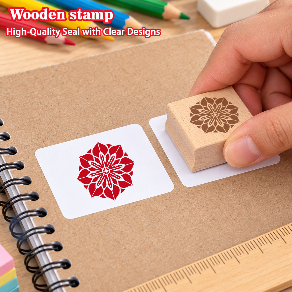 Fashion Eight-Directional Geometric Floral Square Wooden Rubber Stamp