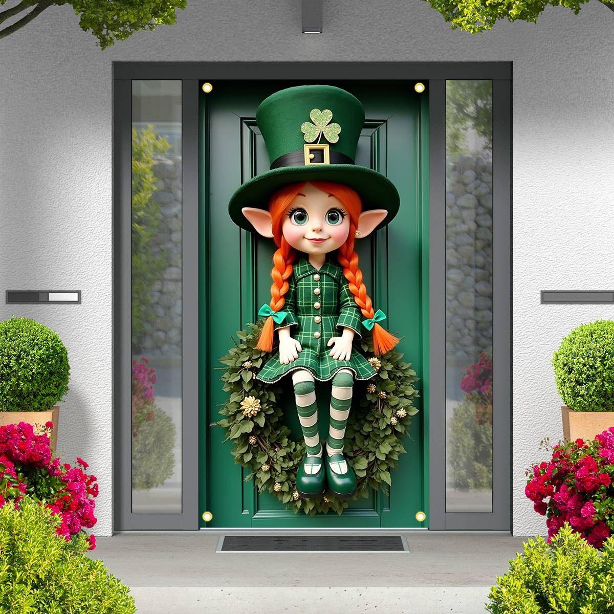 

2d Door Banner 1pc Dienalls 's Day Door Cover Banner - With Clover Wreath, Polyester, Universal Holiday Welcome Sign For Indoor & Outdoor, Multipurpose Room & Garden Decor, No Electricity Needed