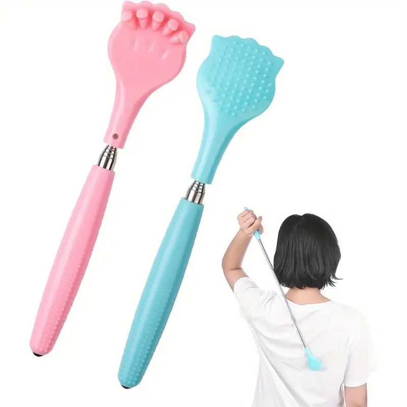 2pcs back scratchers, portable expandable back scratchers, non- slip handheld massager, with telescopic handle for massage of head, back legs and other body parts, back scratching tool, unbreakable back scratcher, comb for back scratching, back massager, silly back scratcher, self-massage accessory, area massager, handheld massager tool, portable scratching device, compact telescoping mechanism, minimalist , unbreakable construction, Product details 5