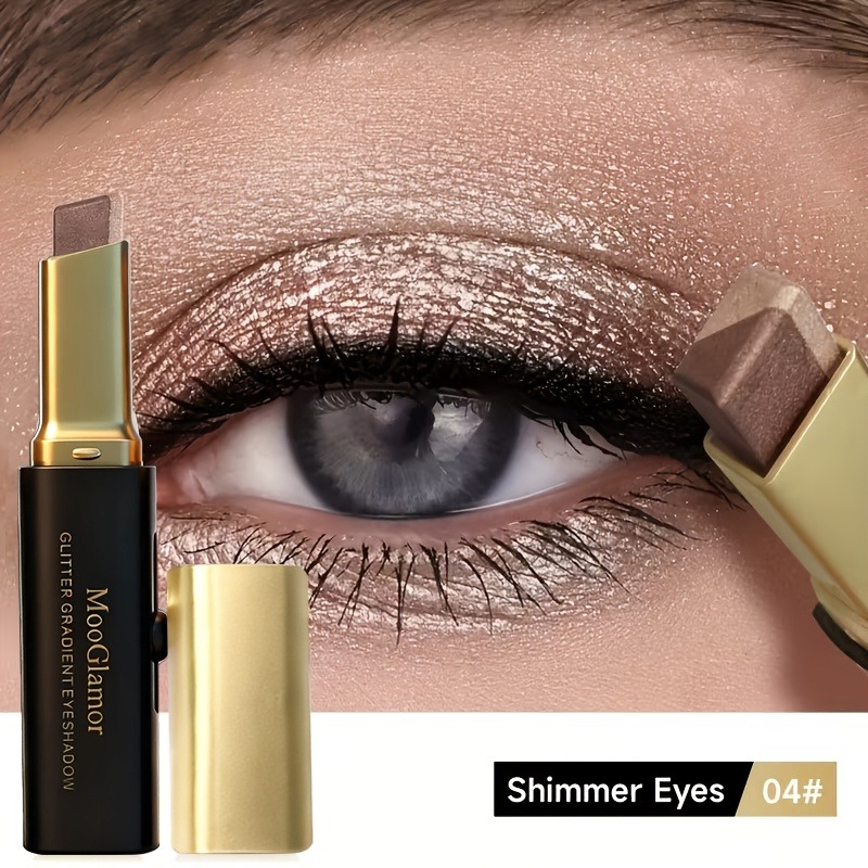 Image of 2-color Eyeshadow Stick Waterproof Sweatproof Long- High-pigmented Metallic Portable Eye Shadow Makeup For Beginners Professionals Daily Party Use