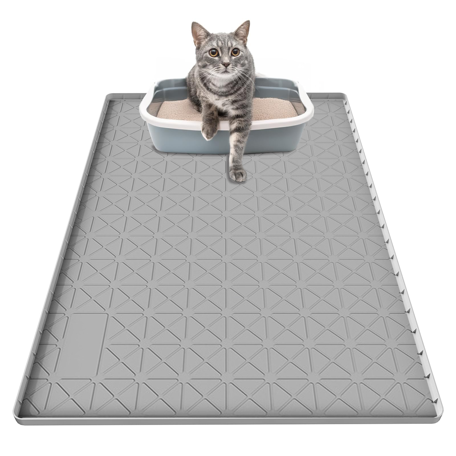 

Grand Tapis de Litière pour Chat en Silicone - 34" x 22" Protecteur de Sol Étanche, Design Géométrique , Antidérapant & Facile à Nettoyer, Parfait pour et Boîtes à Litière de Chat