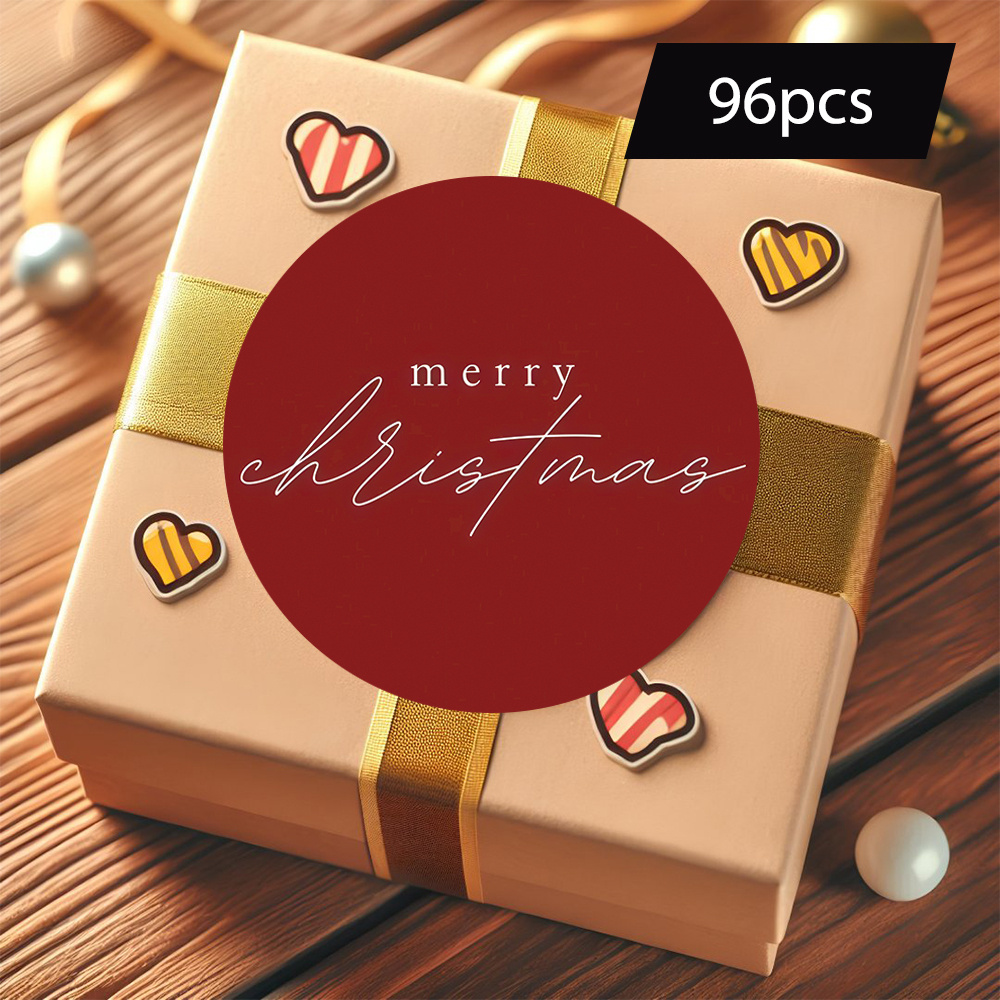 96pcs "merry Christmas" Round Stickers, With , Sleek Style, Good For Christmas Decor, Gift Tagging, , Etc.