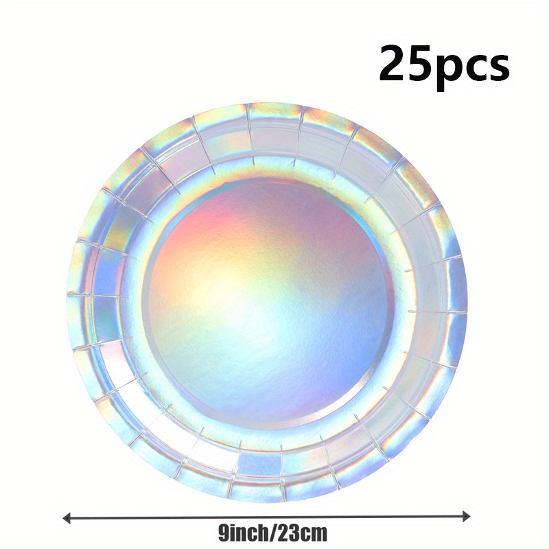 E-shop 7/9 Zoll Laser Silber Einweg Papier Tablett Partyzubehör, Laser Silber Einweg Papier Teller, Party Dekoration, Tier Einweg Party,