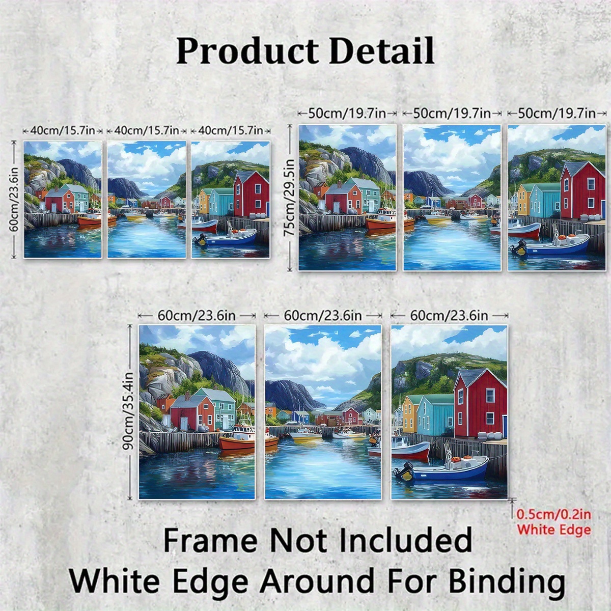TEMU 2d Flat, 2d Flat Printing 3pcs High-quality Canvas Art Set, Frameless, Harbor Art Print Featuring Fishing Town Scenery, 2d Flat