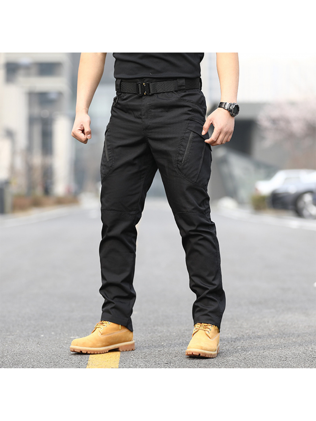 Lu's Chic Men's Cotton Pants Cargo Trousers Winter Tapered