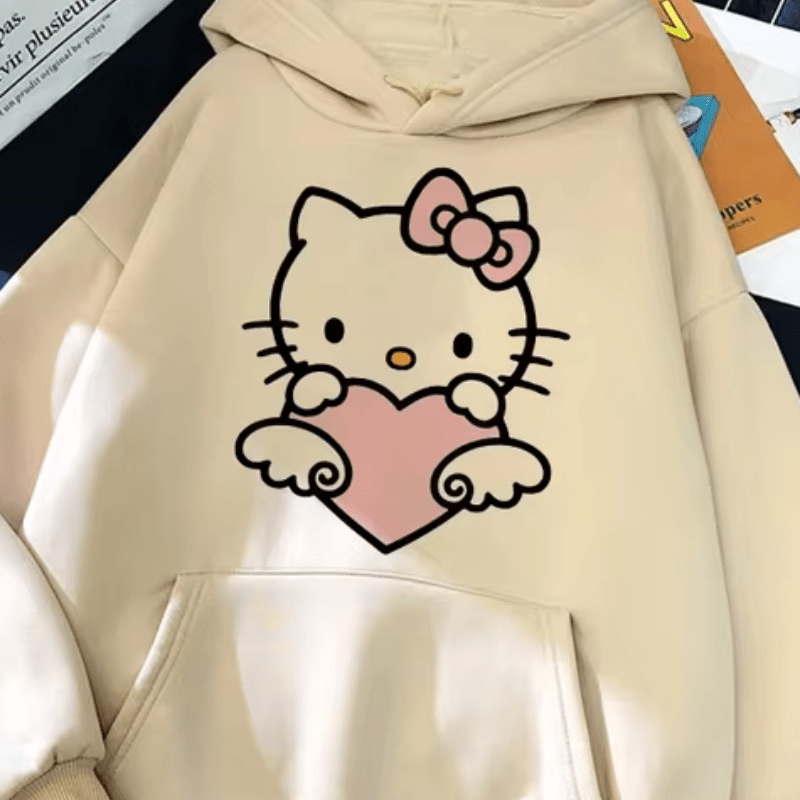 

Sanrio Women's Casual Hoodie With Cartoon , 100% Polyester Knit Fabric, Drawstring Hooded Sweatshirt, 250gsm - Cozy & Stylish