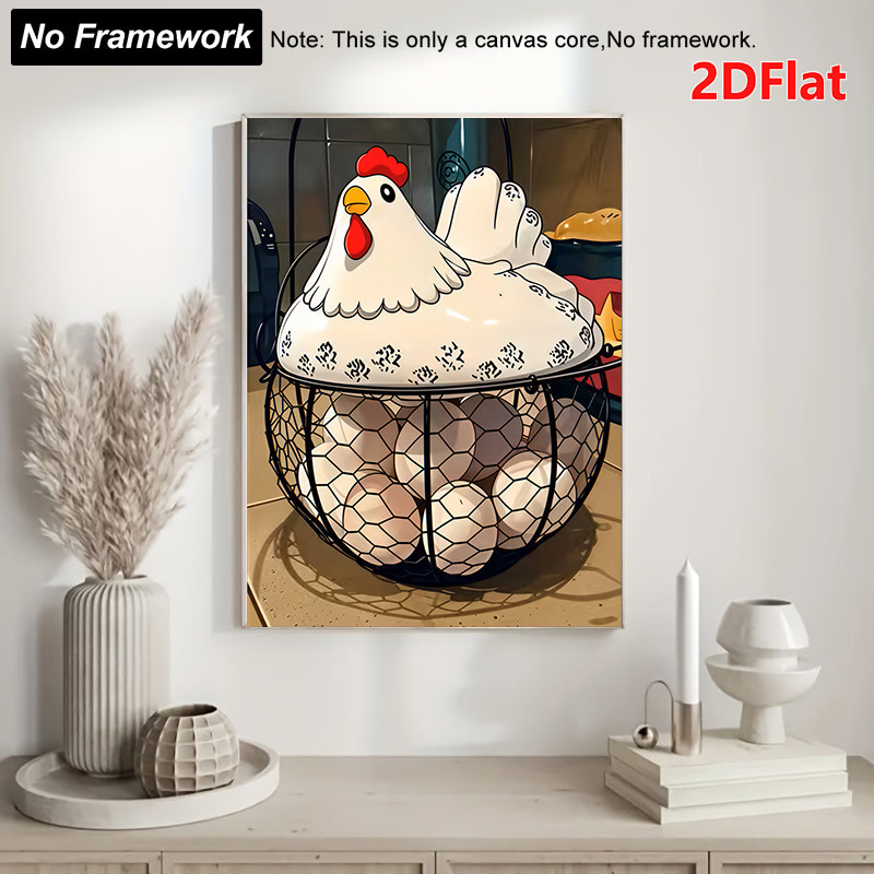 TEMU 2d Flat, 2d Flat, 1pc, Frameless Canvas Poster About 'cartoon Egg Basket', 'cute Farm Animal Egg Collection' Printed Art For Living Room, Modern