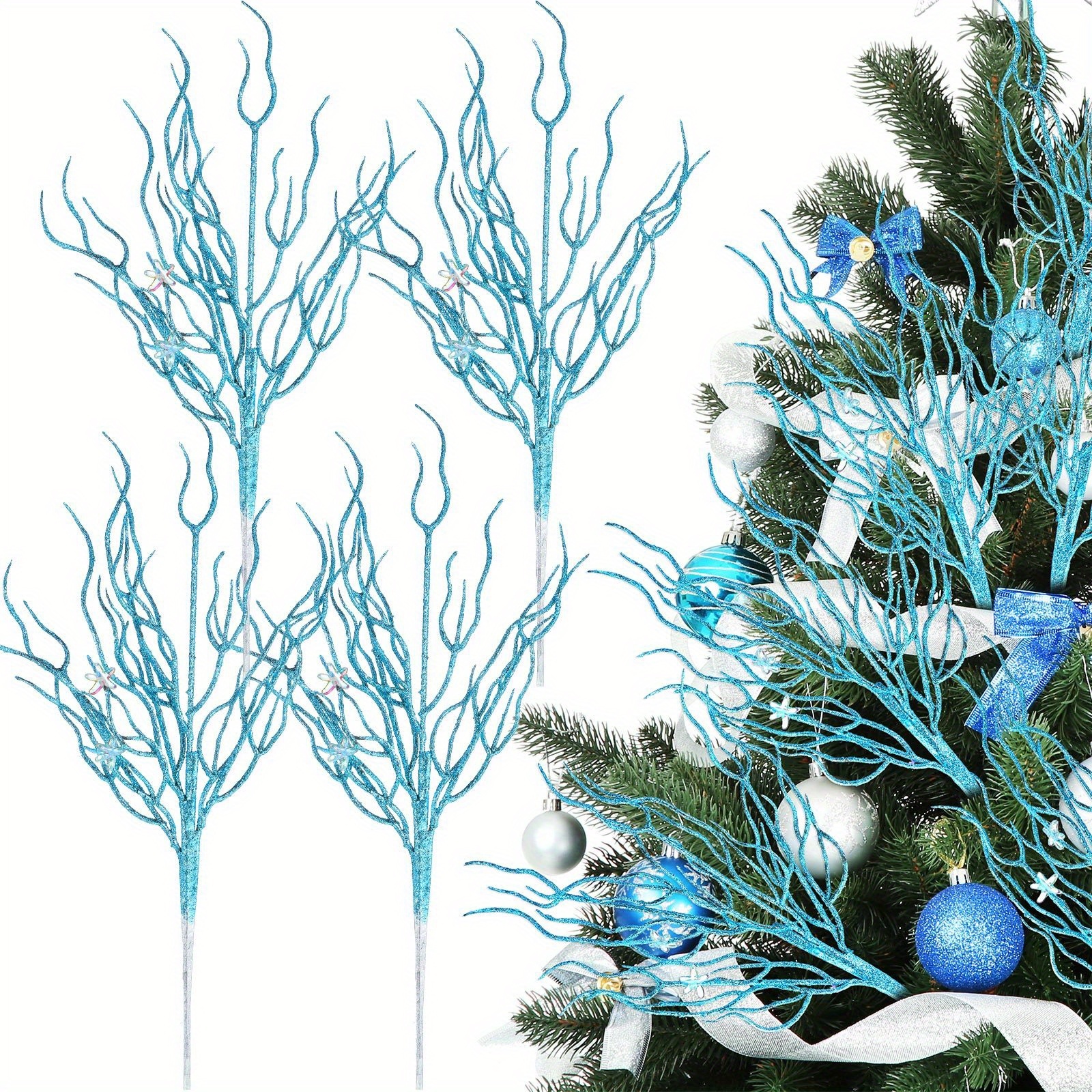 TEMU 8pcs Coral Spray Christmas Tree Picks- Glittered Coastal Ocean Branch Stems For Holiday Decor, Vase Fillers, Gift Toppers, Wreath Arrangements,