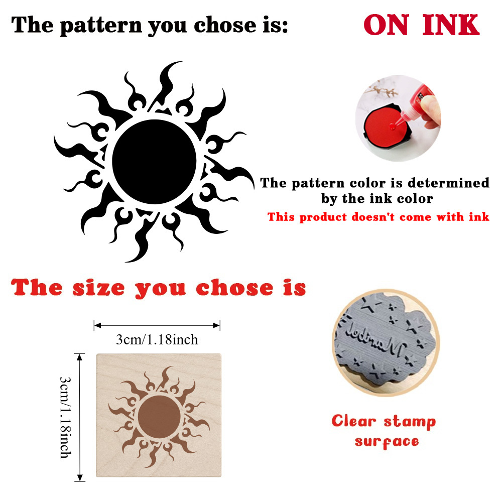 Beautiful Tribal Flame Sun Black And White Totem Wooden Rubber Stamp