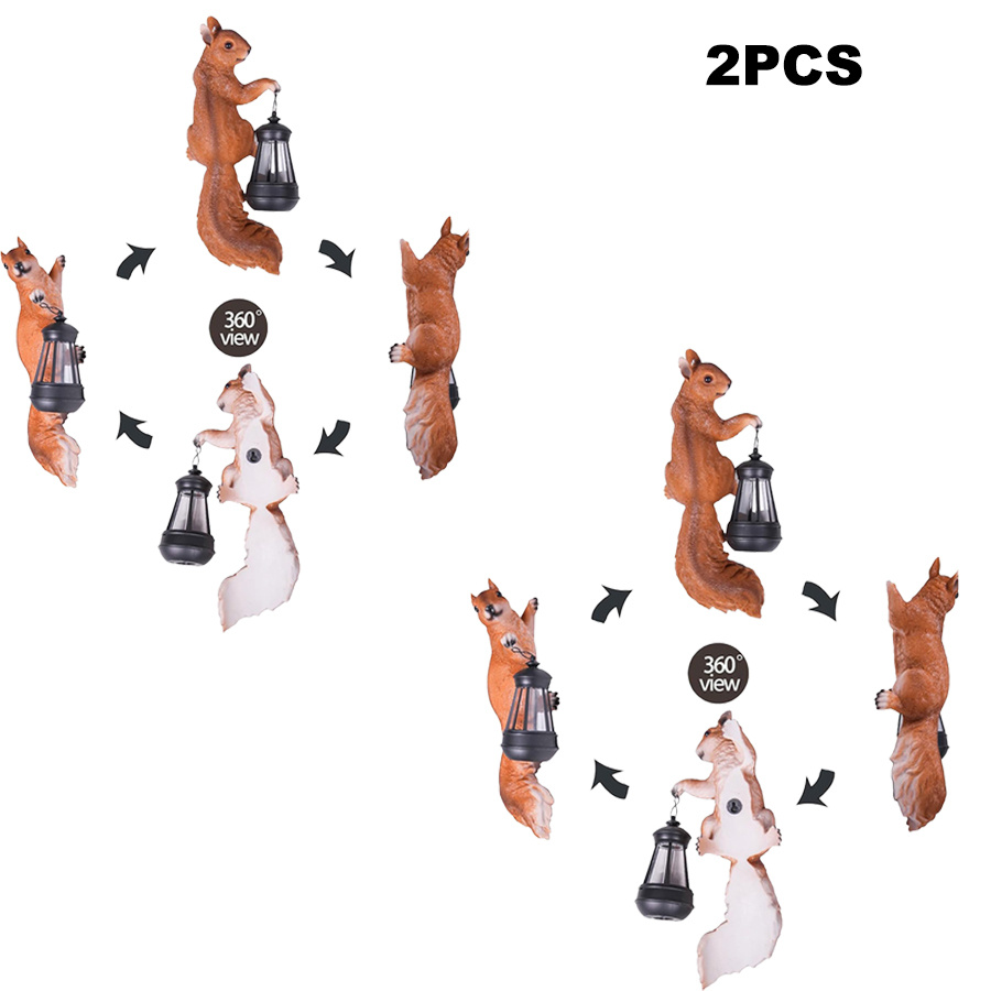 TEMU 2pcs Ip44 Solar Squirrel Garden Statue Outdoor Decor, Squirrel Sculpture With Lantern For Yard Lawn Patio Balcony Tree Wall Door Home Winter