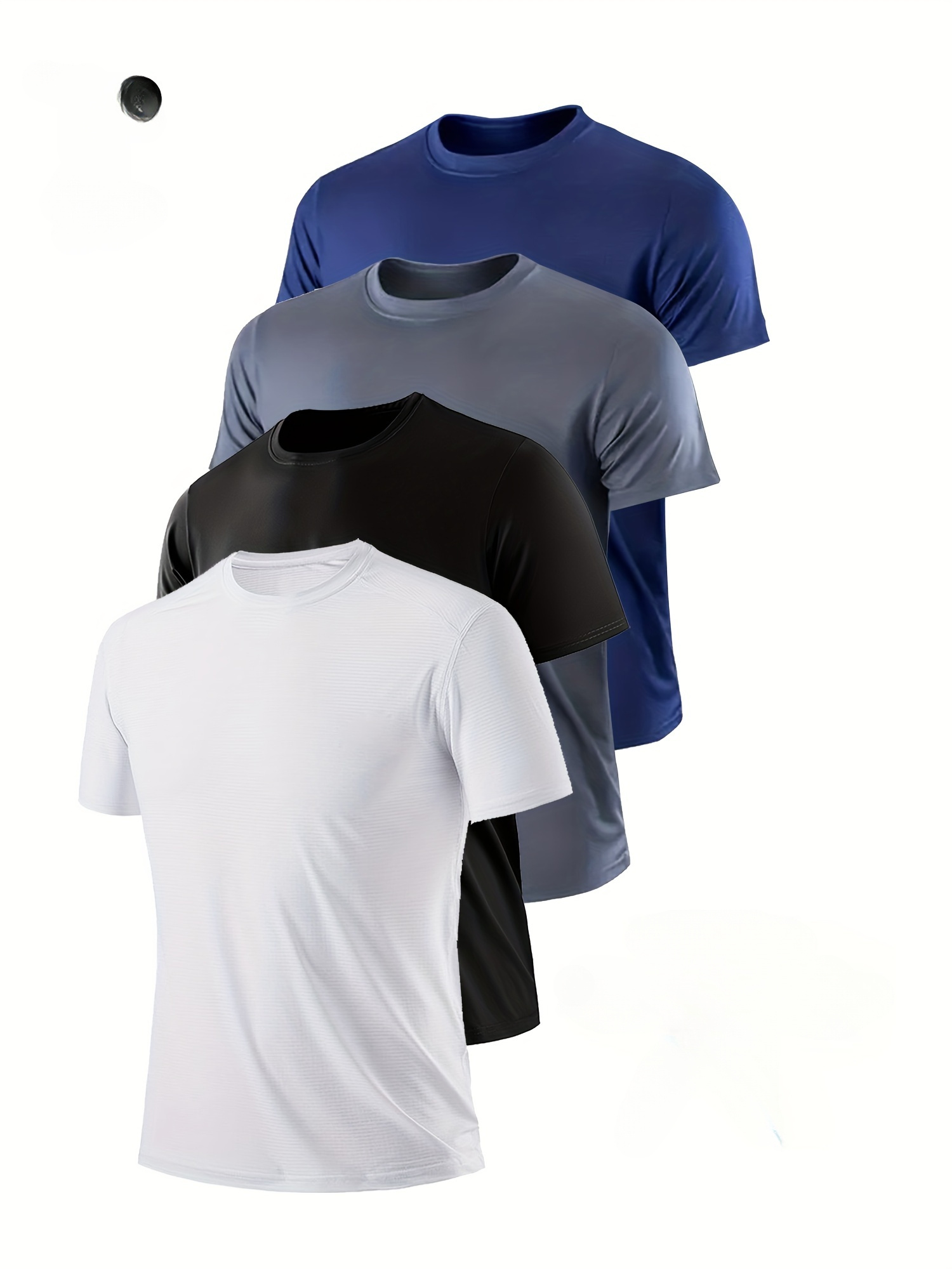 4 pack solid color mens quick   t shirts breathable regular crew neck tops for gym running and fitness training