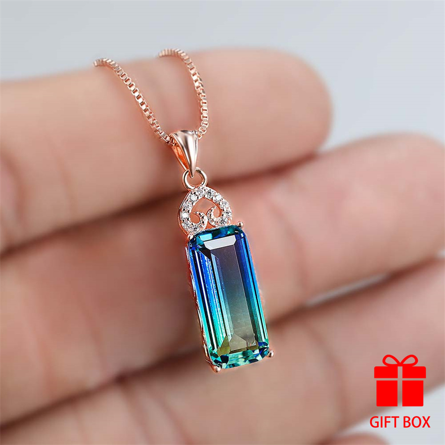 TEMU 1pc Elegant Vintage-style Rectangle Cut Synthetic Zirconia Pendant Necklace, Copper Base, Jewelry For Daily Wear & Gift-, Ideal For Christmas &