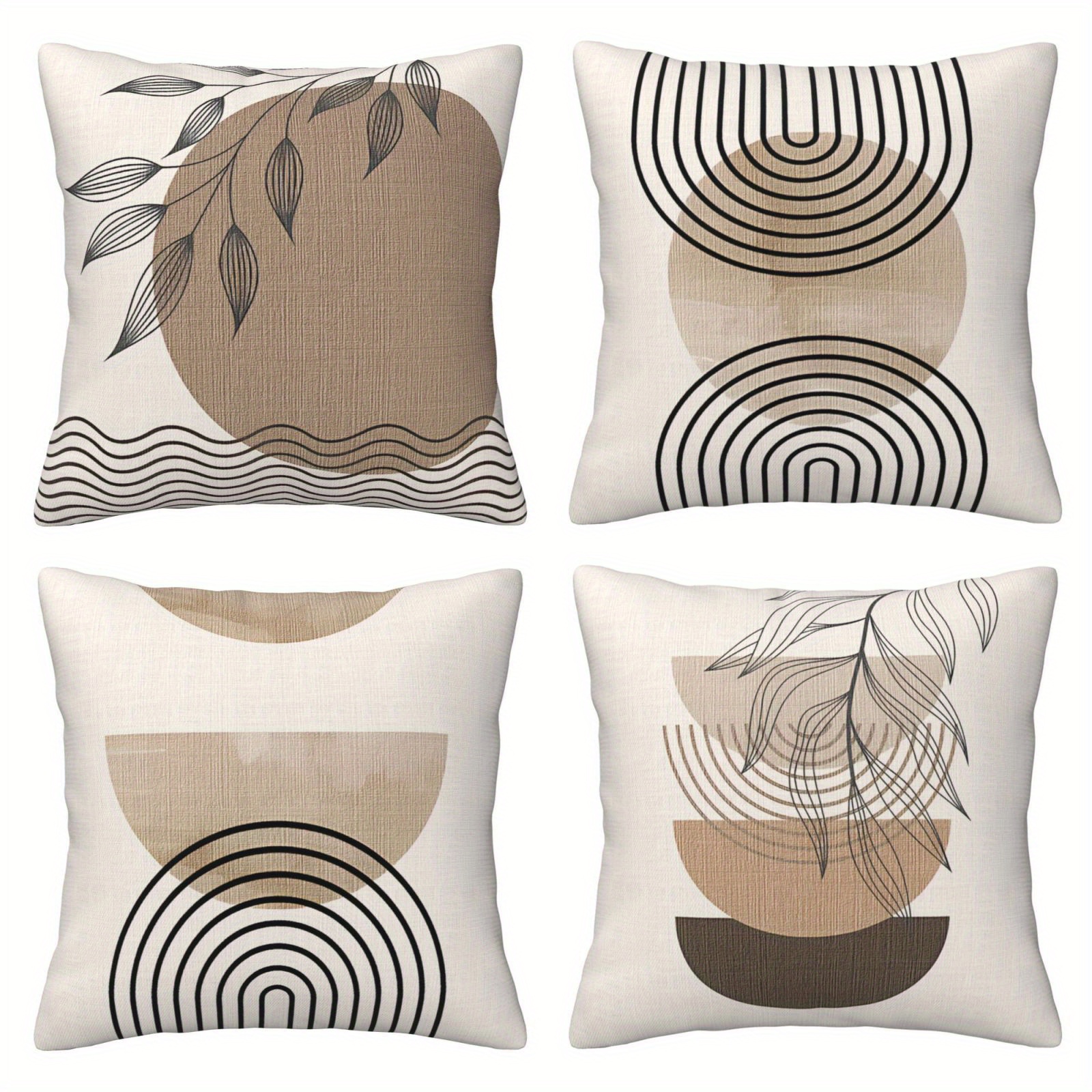 

4-pack Bohemian Style Throw Pillow Covers, 18x18 Inches, Abstract Archlines Print, Blend, Decorative Cases With Zipper Closure, Machine Washable, For Couch Sofa Bed Home Decor, Single-side, No Insert