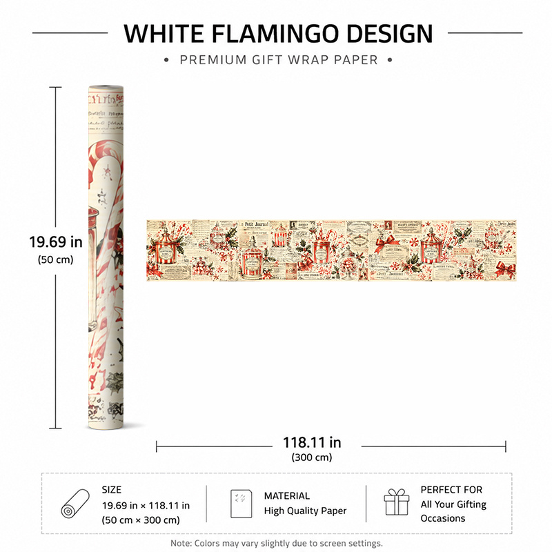 TEMU 1 Rouleau de Papier Cadeau Moderne 50X300Cm (19.7X118.1In) pour Fête de Noël, Papier d'Emballage Cadeau avec de Fêtes Rouges et Verts avec