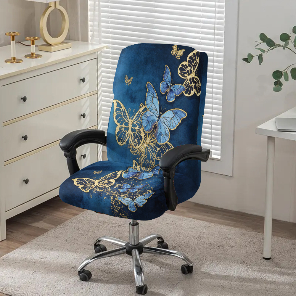 TEMU 1pc Dark Blue Office Chair Cover, Fabric With Elastic Detachable And Machine Washable Chair Cover. Suitable For Office, Bedroom And Game Chair