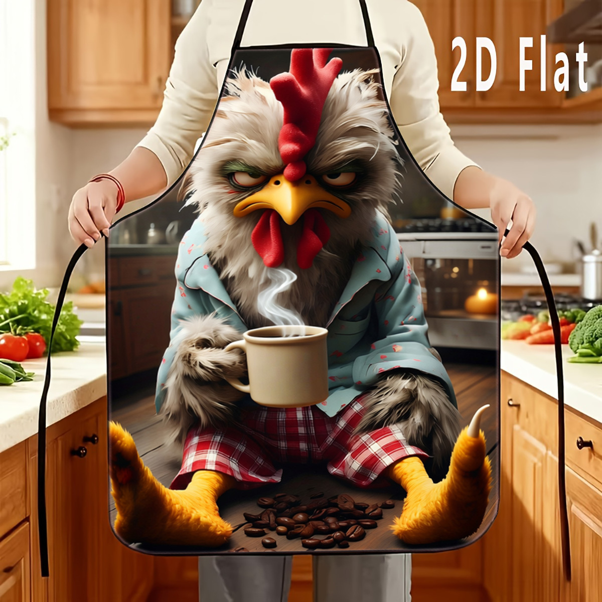 TEMU 1pc 2d Flat "" Printed Pattern Apron, Durable And Easy To Clean, Adjustable Waistband, Sizes: 23.6inch*31.4inch / 20.4inch*28.3inch, Polyester