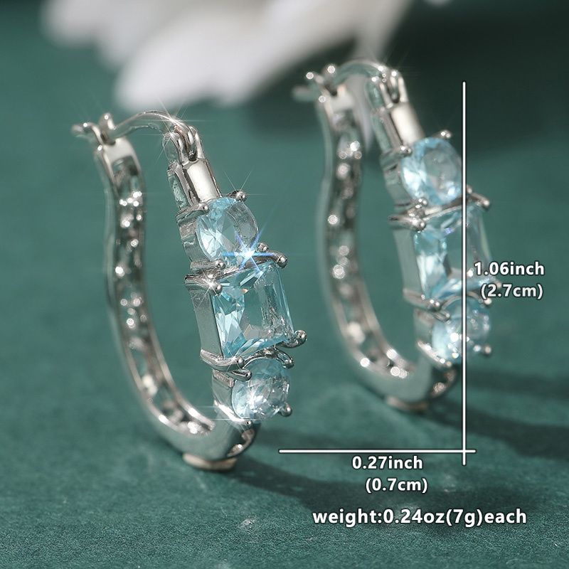 Women's Luxurious Small Hoop Earrings with Blue Synthetic Zirconia