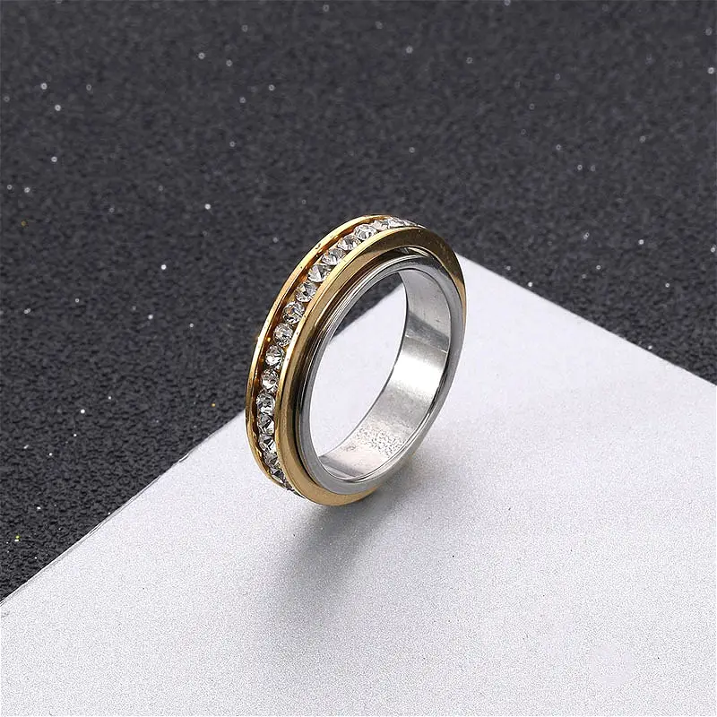 1pc mens sporty 6mm double layer rotating relax ring with stones durable 316l stainless steel jewelry for casual attire fashion accessory sparkling embellishments Product details 0