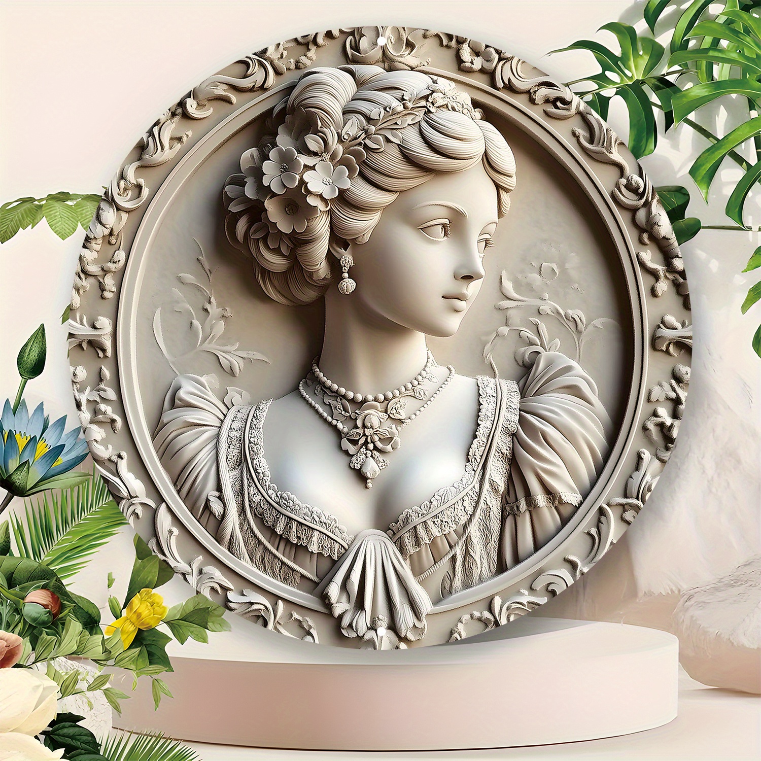 

Room Decor 1pc Victorian Woman Aluminum , 8x8 Inches, 2d Round , Christmas Wreath Decor, Room Accent, Bar & Cafe Artistic Decoration, Holiday Gift Idea