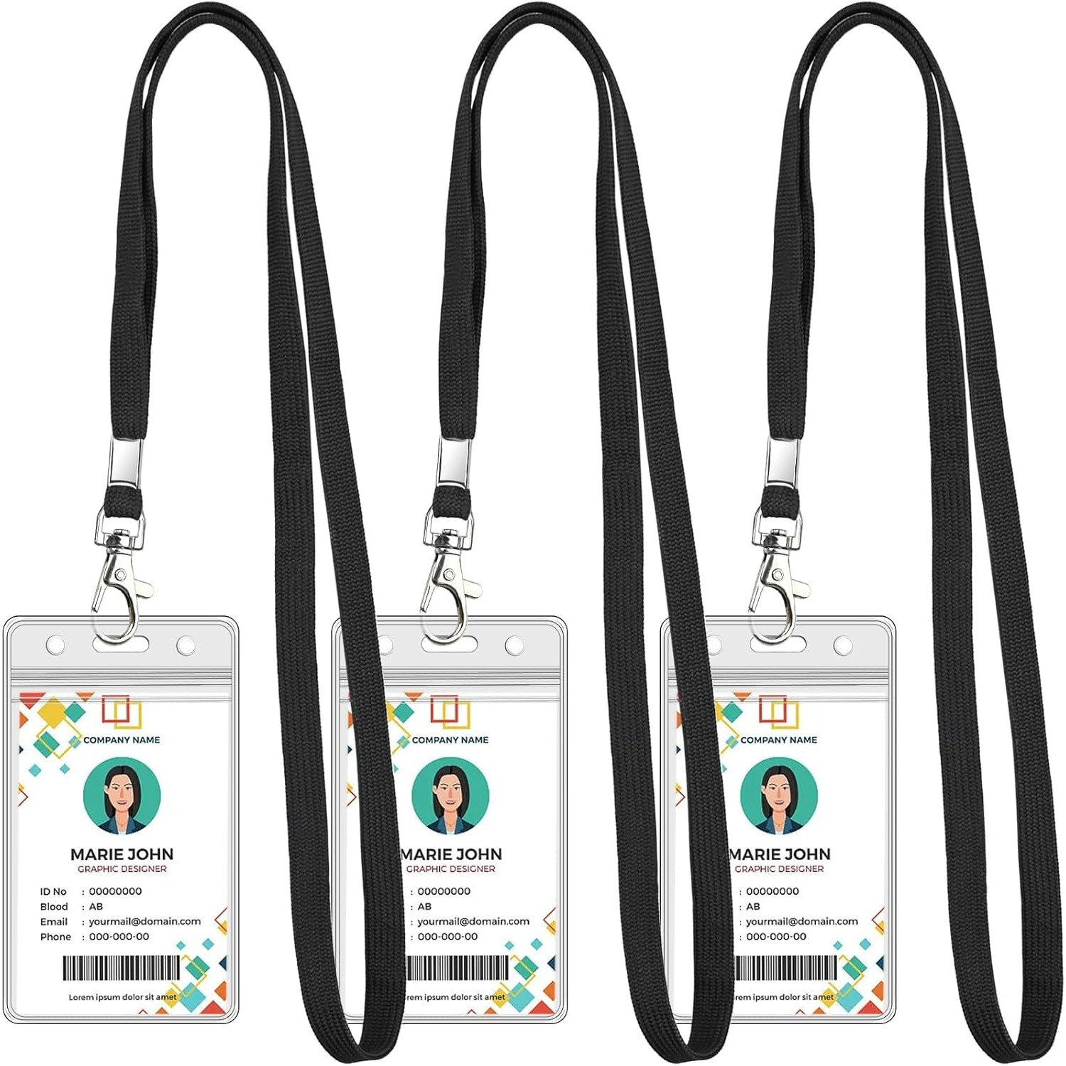 

3-pack Polyester Lanyard Id Badge Holders, Clear Vertical Office & Travel Accessory With Clip