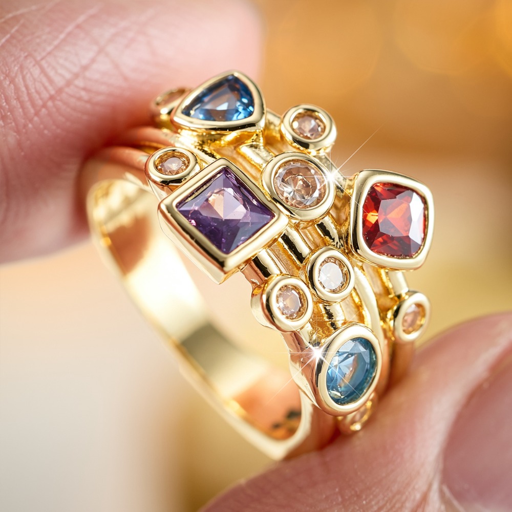 Modern Art Layered Zirconia Ring, Eye-Catching Design