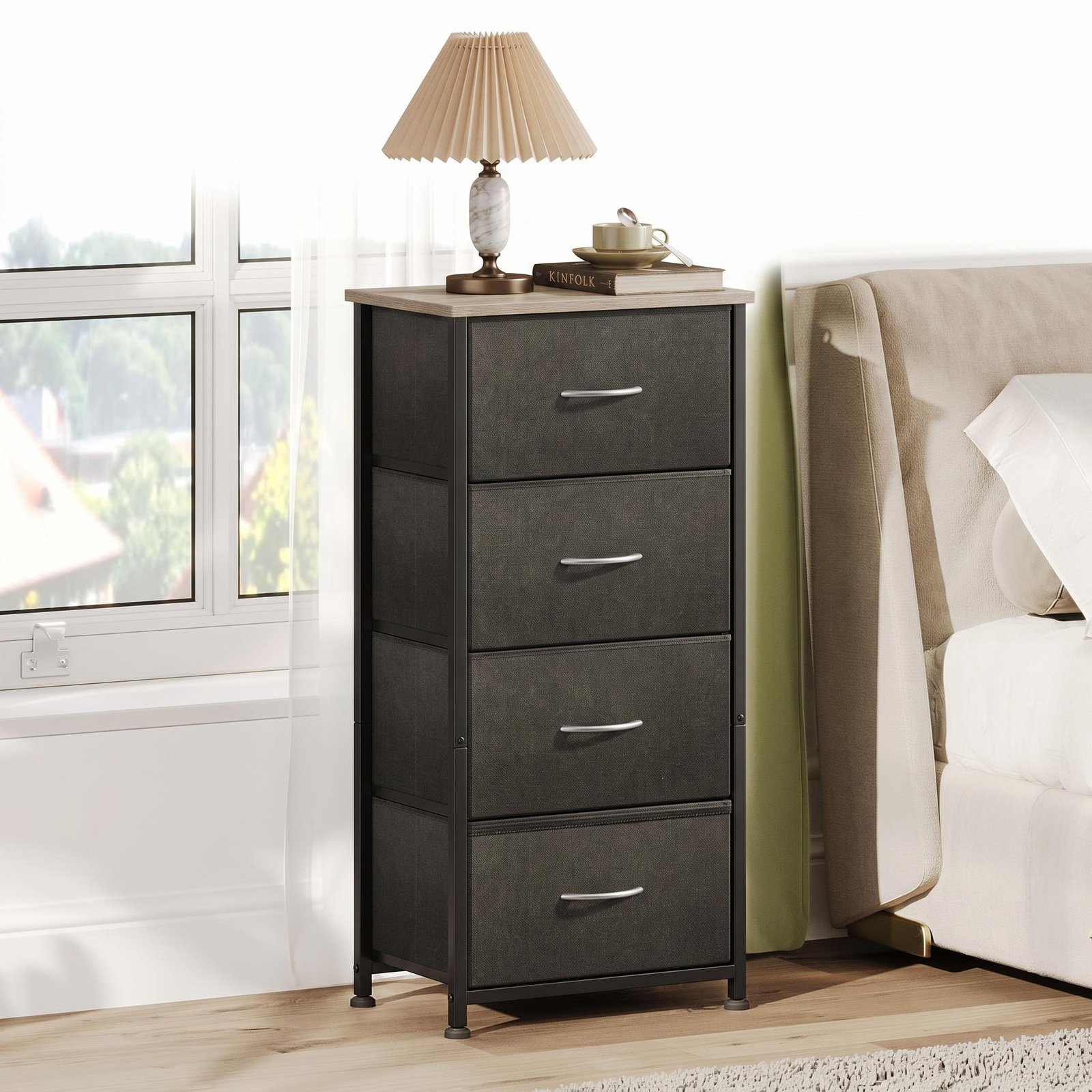 Hallway Storage Cabinet Entryway Organizer Storage Console Table 4 Drawer Fabric Dresser Tall Narrow Storage Cabinet