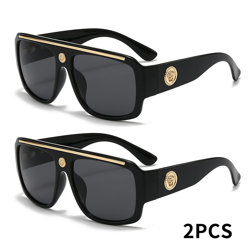 2-pair Pack Men' Oversized Thick Metal Frame Fashion Glasses - Polarized, Polariction Suitable For Casual Attire, For Halloween & Christmas Gifts, Statement Glasses
