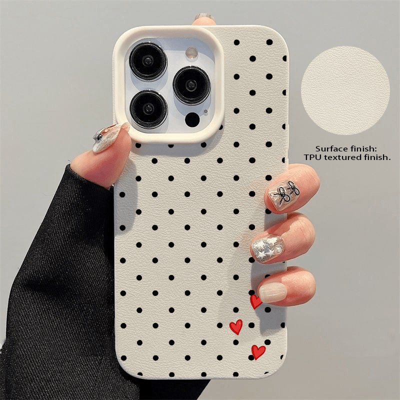 TEMU Phone Case - Minimalist Sweet Cool Polka Dot Heart Pattern Lychee Texture Tpu Phone Case For Iphone 17/17pro/17promax/17air,