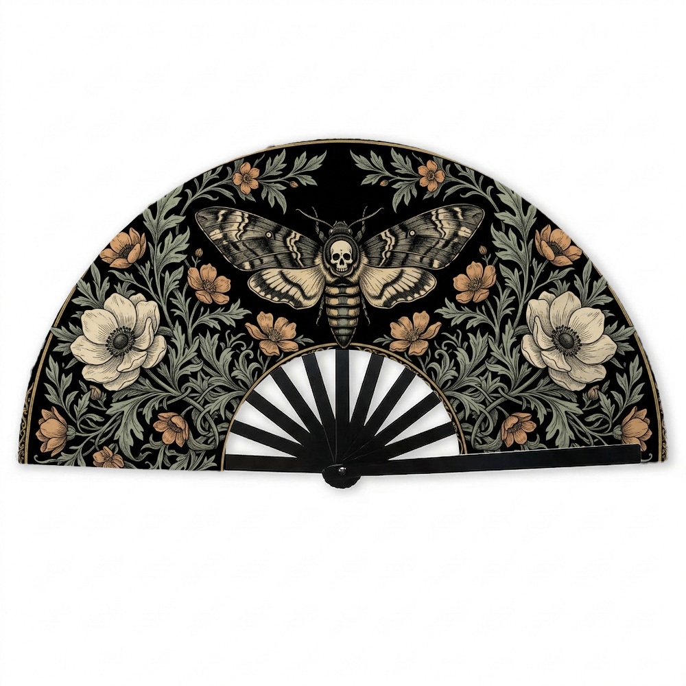 TEMU 1pc Dark Academia Gothic Folding Hand Fan With Death Moth & Vintage - Portable Cooling Fan Suitable For Summer, Music Festivals, , Weddings, Tai