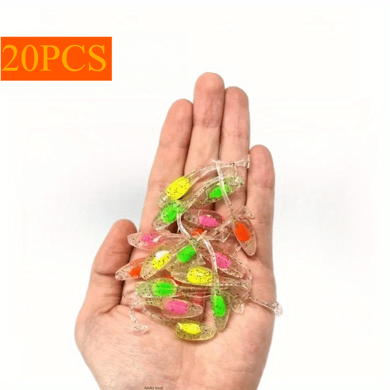 TEMU Set Of 20 Mini Soft Lures - Synthetic T-tail Soft Wiggling Baits - Fishing Gear For Freshwater And Saltwater