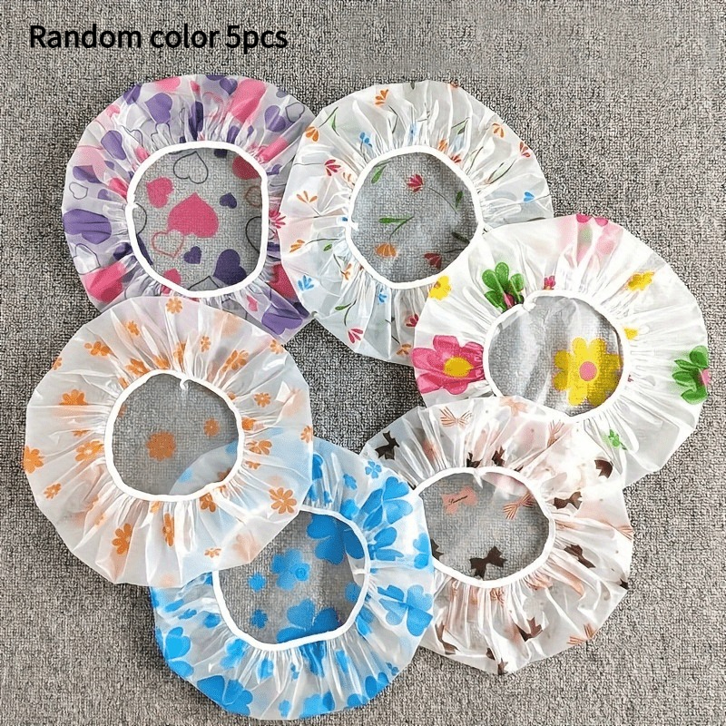 TEMU Ensemble de 5 bonnets de douche imprimés et réutilisables, ajustables, avec bande élastique, adaptés aux salons de spa pour femmes, couleur