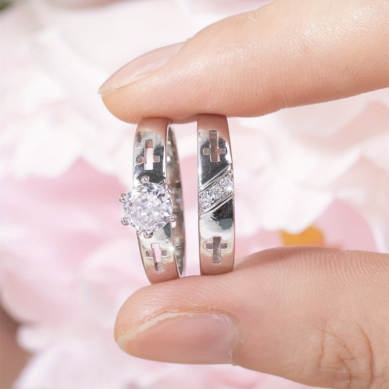 Geometric Cross Couples Ring Wedding Engagement Party Jewelry