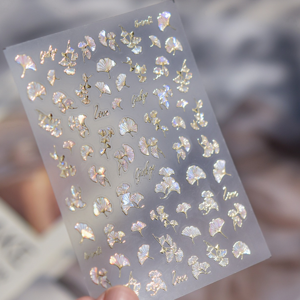 Image of 1pc 3d Laser-cut Sweet And Style Ginkgo Leaf Nail Stickers, Sparkling Leaf, And Elegant Nail Art Decorations For Spring Women's Nails
