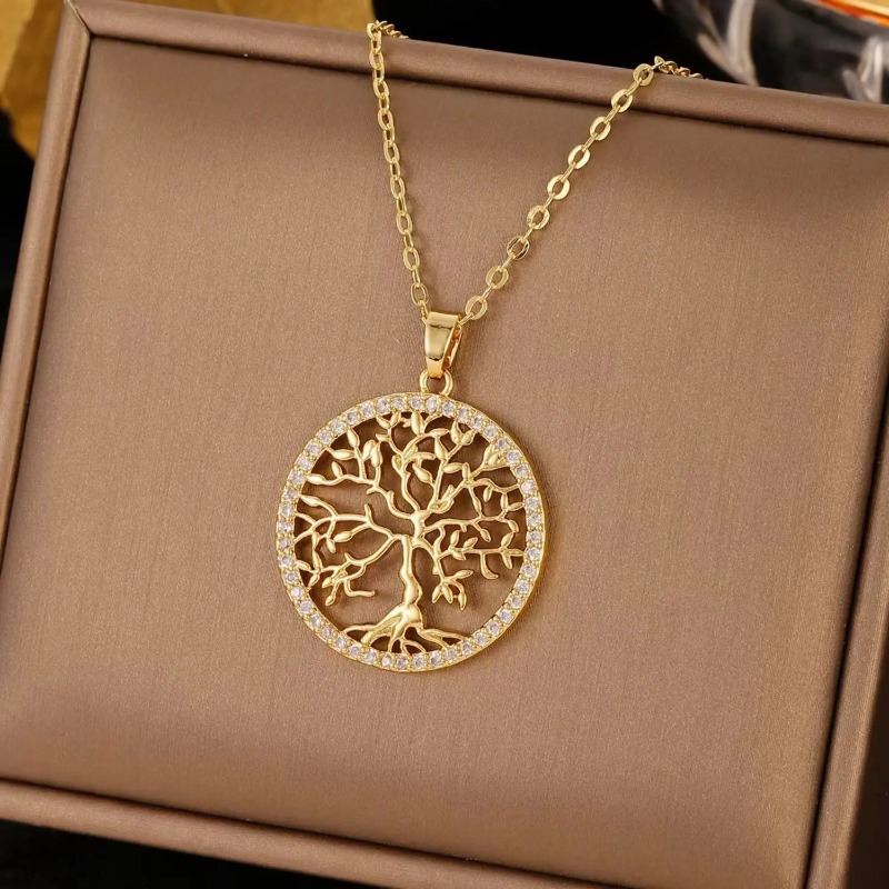 TEMU 1pz Collana con Pendente Albero della Vita in Tonalit� Elegante per Donne - Design Accentuato, Catena Resistente, Regalo per Compleanni,