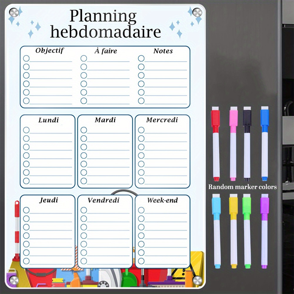 TEMU Agenda hebdomadaire magnétique 8,1 x 11,81 pouces, bloc-notes magnétique pour réfrigérateur avec 8 marqueurs de couleur, style de jours fériés