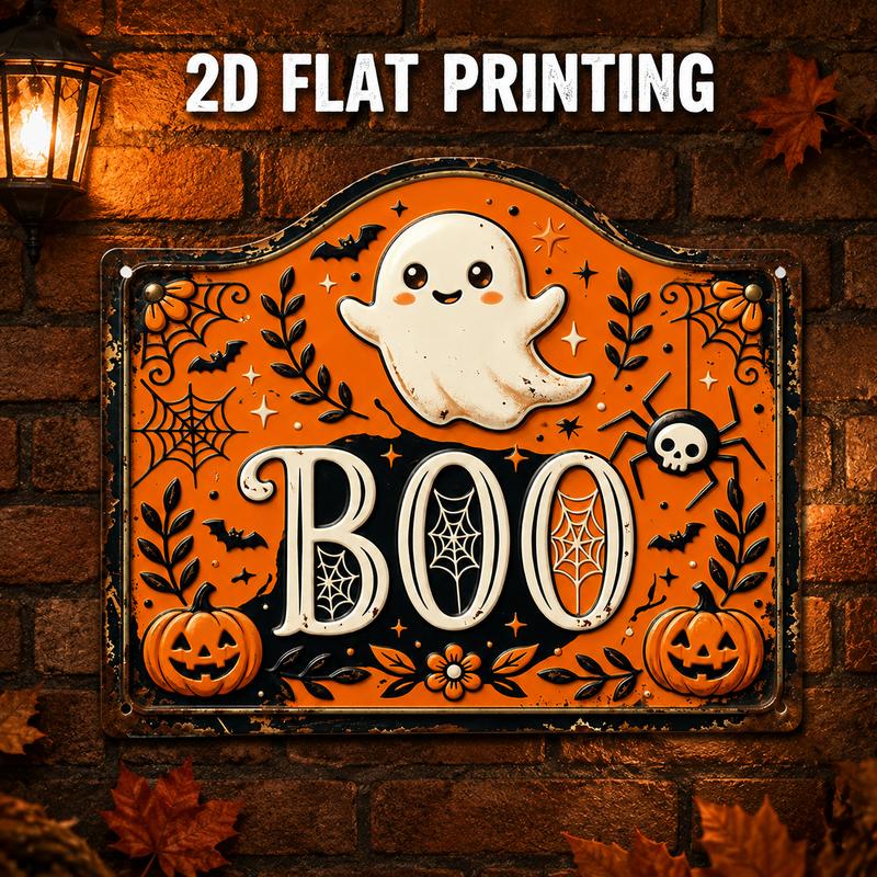 2d   - [2d  ] 1pc letrero divertido vintage envejecido y oxidado de   de halloween boo, (12x9.8),   de   envejecido, decoración navideña para patio, regalo temático de halloween, decoración de pared de jardín,   para patio, estilo retro    , resistente a  