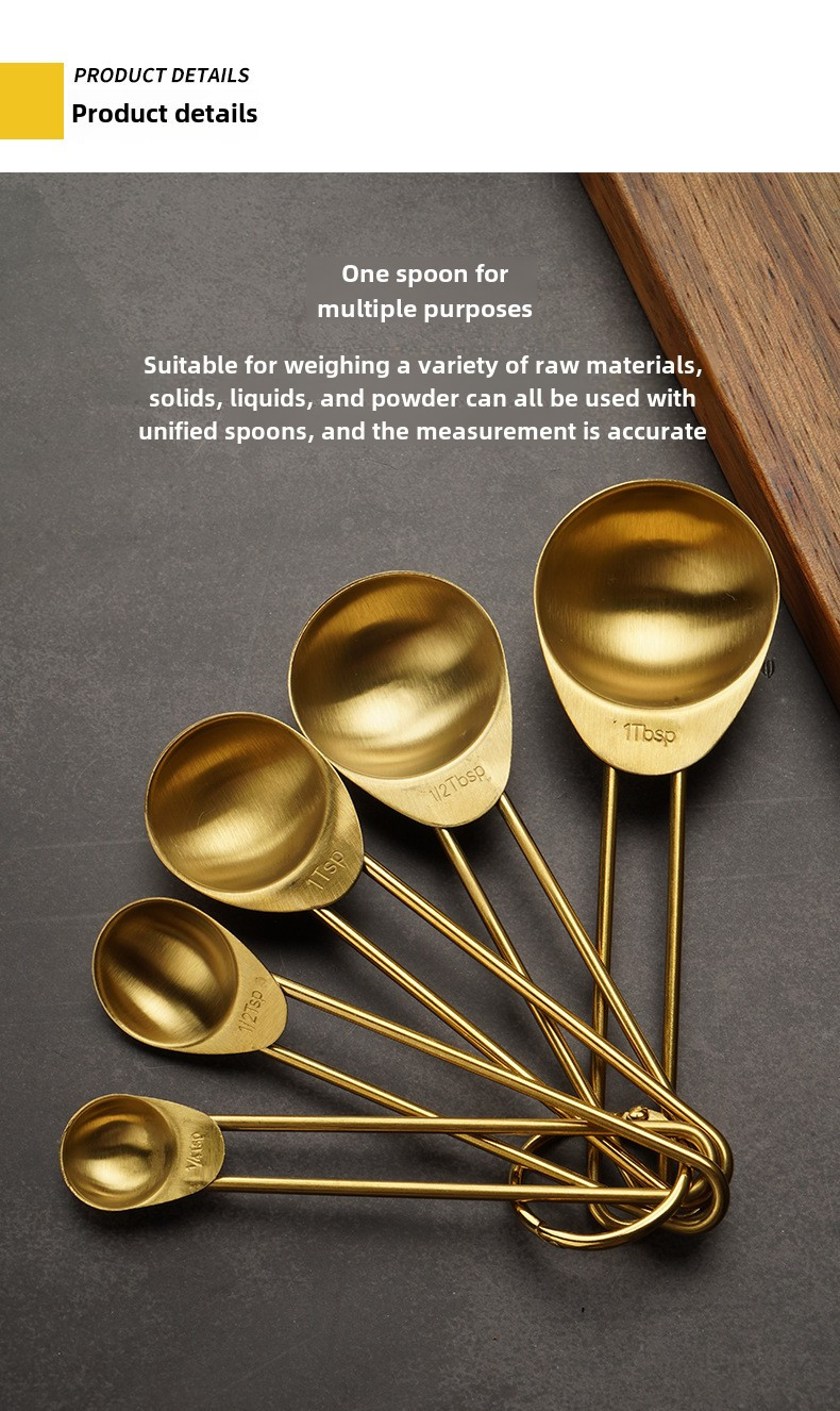 4 5 9pcs stainless steel measuring spoons and cups set round gold plated kitchen tools baking scale measuring spoons measuring cups for home kitchen use details 1