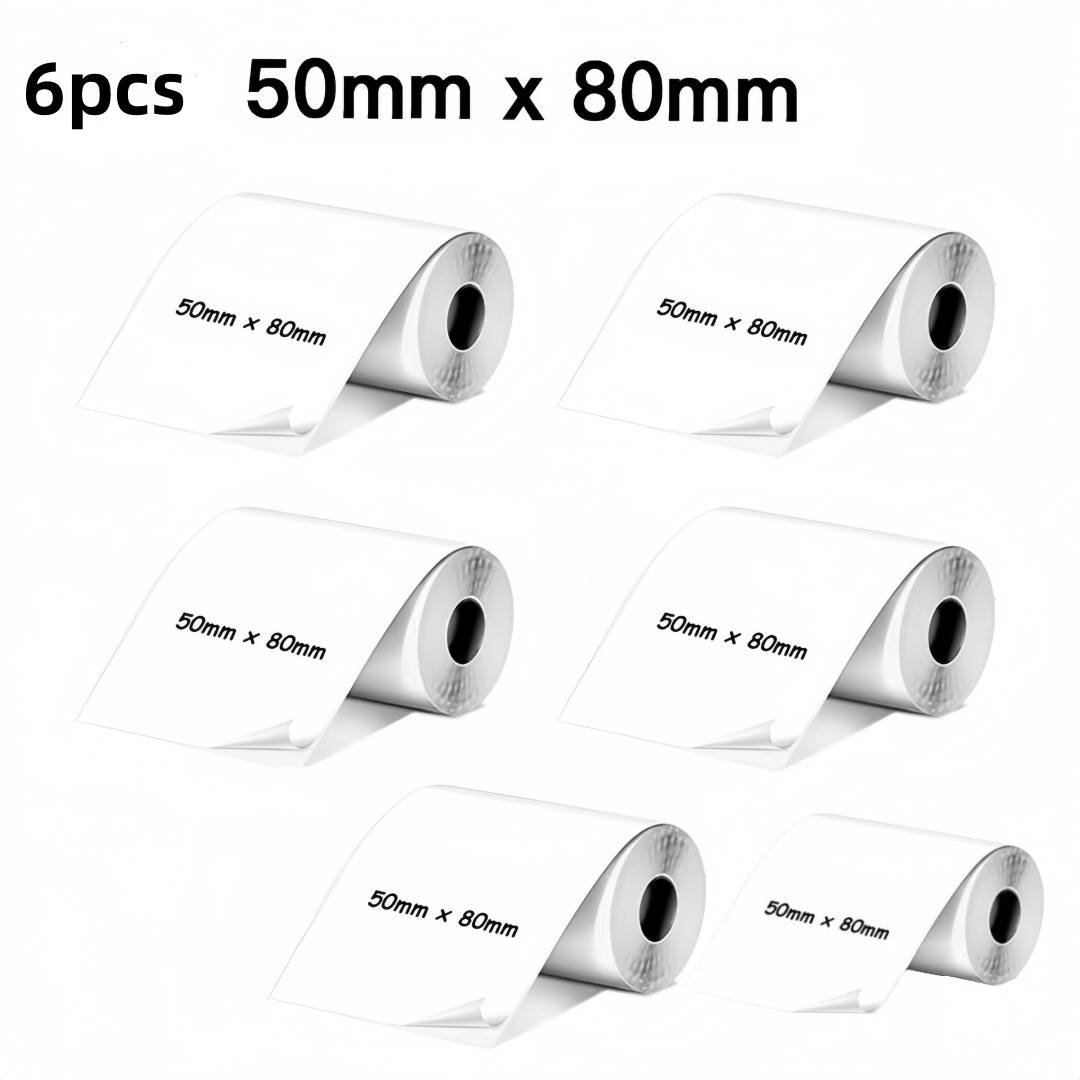 TEMU 5/6 Rolls Of Blank White Square Stickers, Multiple Sizes Available 30x20mm/ 50x30mm/ 40x30mm/ 50x50mm/ 50mmx80mm, Compatible With Portable