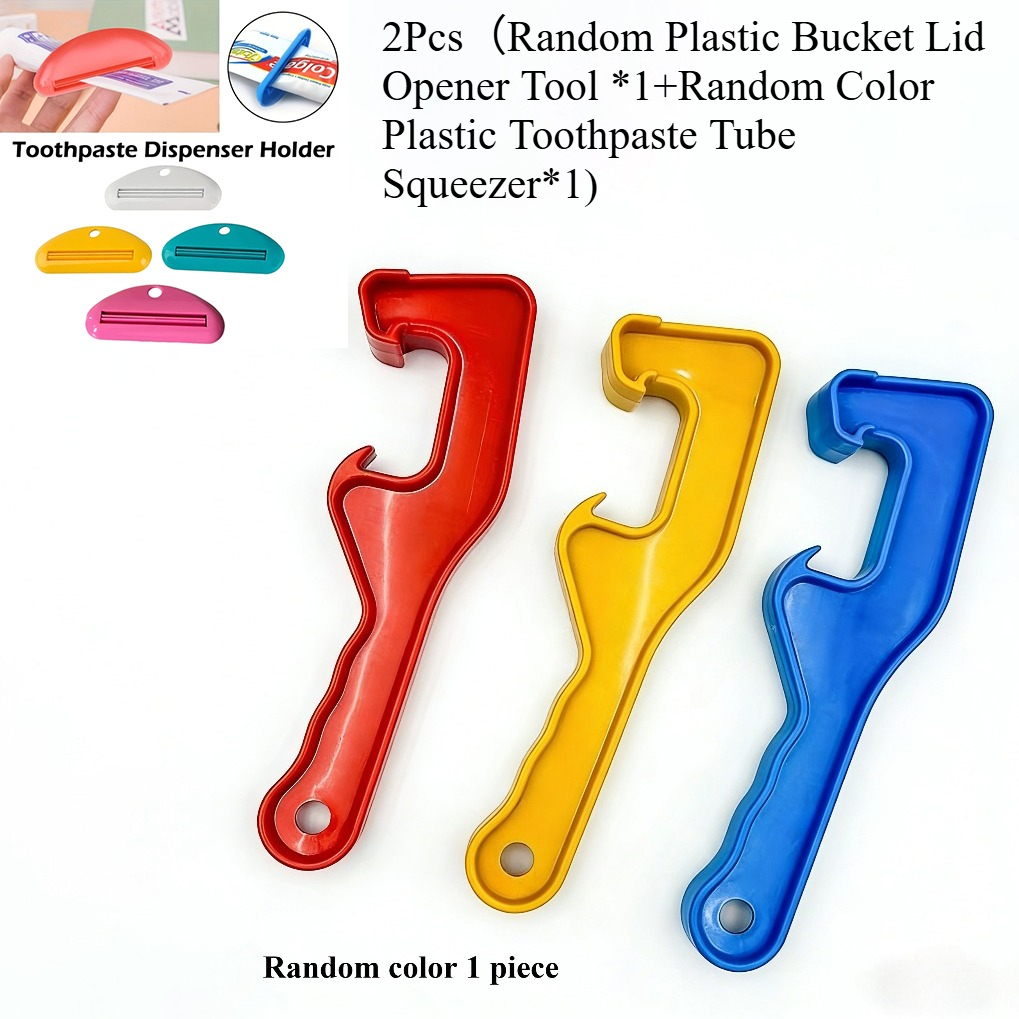 TEMU 2pcs (random Plastic Bucket Lid Opener Tool X 1 And Random Color Plastic Toothpaste Tube Squeezer X 1) Gallon Paint Can Opener With Lightweight