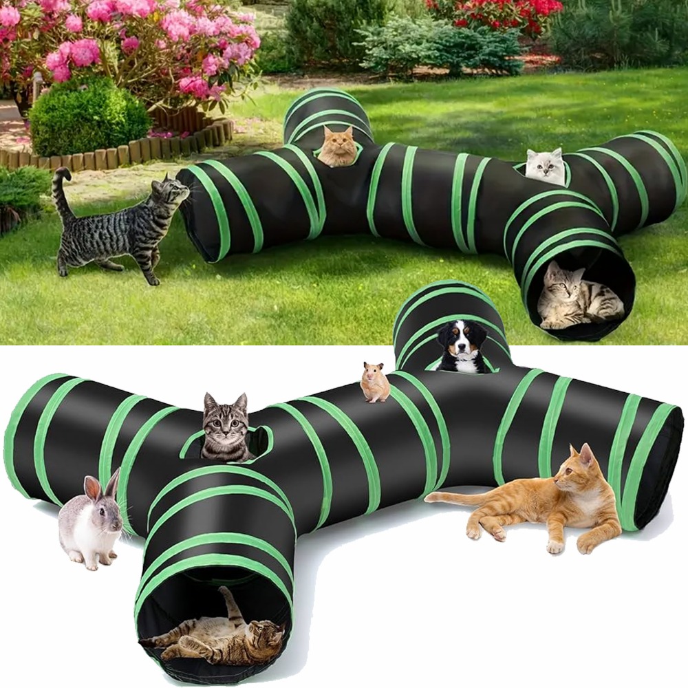 Image of Multi-channel Pet Tunnel Entrance Interactive Play Toy With 2 Peek Holes Foldable Hideout For Cats Rabbits Puppies Small Animals Indoor Outdoor Playtime Self-entertainment Additions