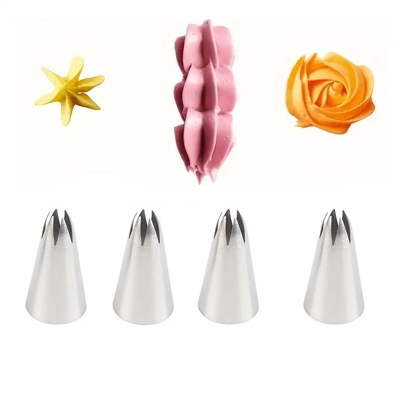 Image of 4pcs Rose Flower Piping Nozzle - Stainless Steel Cake Decorating Tool For , Stainless Steel Icing Tip For Cupcakes, Halloween, Christmas, Easter Baking Accessories, Intricate Designs