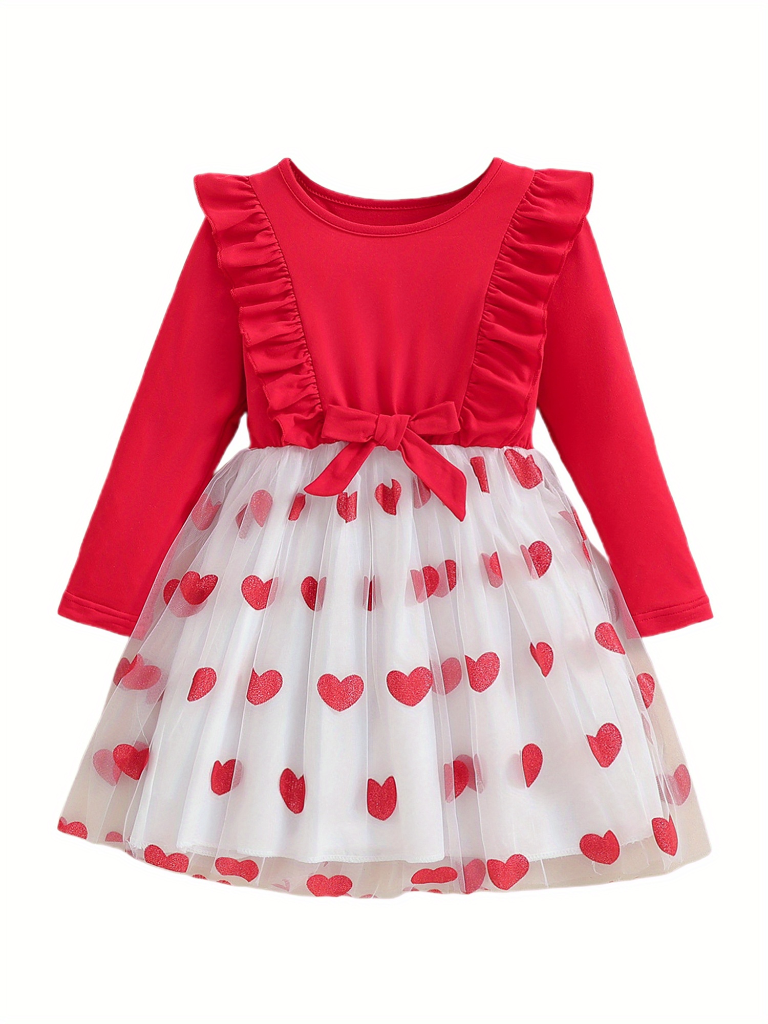 toddler girls valentine's day dress heart jacquard ruffles long sleeve  casual dress kids princess dress with headband | Great Deals | Temu