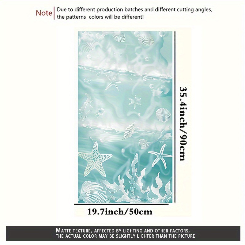 TEMU Film Fenêtre Plat 2D - 1pc Film Fenêtre Plat 2D, Motif Océan et Étoile de Mer 19.7X35.4Pouces, d'Eau Bleu Doux avec Éléments de Mer Blancs, Film